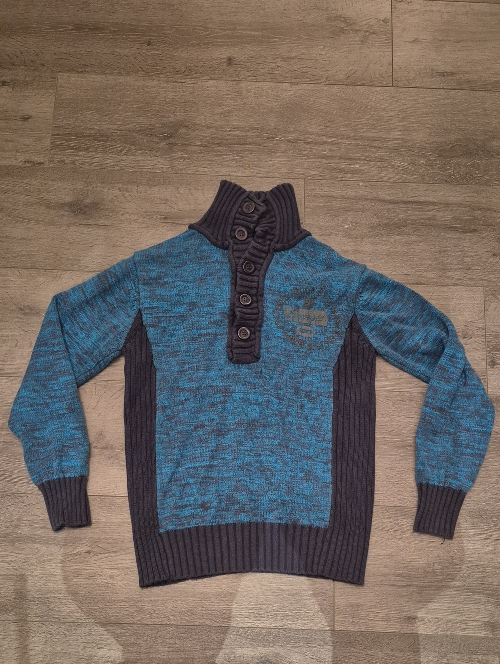 Energie Men's Blue Knit Button Mock-Neck Sweater -